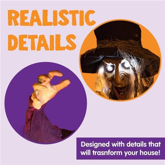 72” Hanging Witch Decoration with Light-up Eyes and Sound Activation - Picture 5 of 7